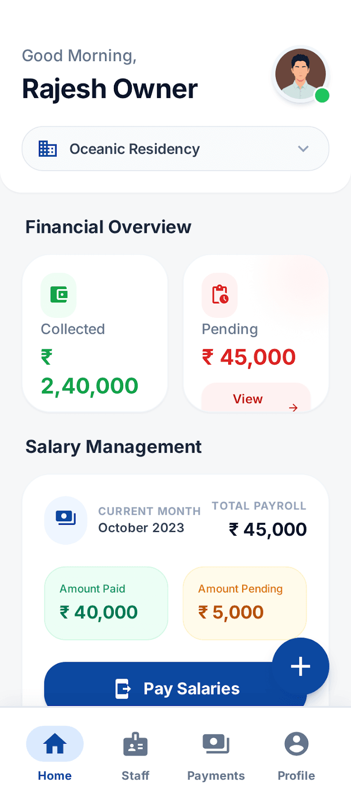 EasyPG home dashboard screen used as an operations overview