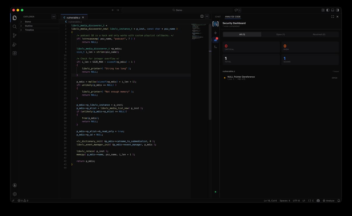 GraphIDE security dashboard showing issue severity and scan summary